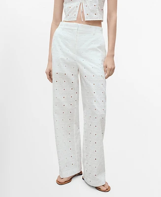 Mango Women's Straight-Fit Embroidered Cotton Pants