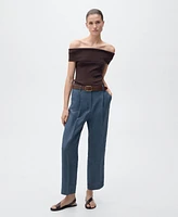 Mango Women's Pleated Detail Straight-Fit Linen Pants