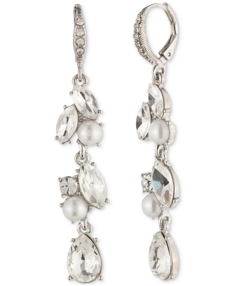 Givenchy Silver-Tone Crystal & Imitation Pearl Linear Drop Earrings