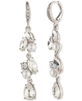Givenchy Silver-Tone Crystal & Imitation Pearl Linear Drop Earrings