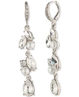 Givenchy Silver-Tone Crystal & Imitation Pearl Linear Drop Earrings