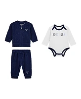 Guess Baby Boys 3-Piece Long Sleeve Bodysuit, Jacquard Zip-Up Sweatshirt, and Pants Set
