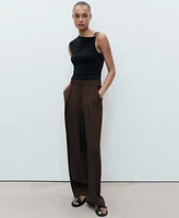 Mango Women's Wide Leg Pleated Pants