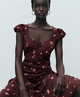 Mango Women's Short-Sleeved Floral Midi Dress