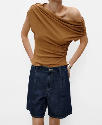 Mango Women's Rinse-Wash Denim Pleated Bermuda Shorts