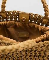 Mango Women's Natural-Fiber Double-Handle Bucket Bag