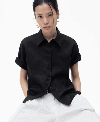 Mango Women's Short Sleeve Linen-Blend Shirt