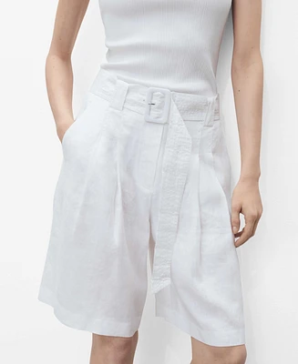 Mango Women's Belt Linen-Blend Bermuda Shorts