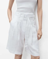 Mango Women's Belt Linen-Blend Bermuda Shorts