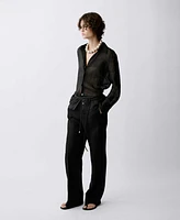 Mango Women's Bow Straight-Fit Linen Pants