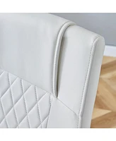 Black Marble Table and 6 White Pu Chairs with Metal Legs