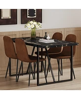Modern Marble-Pattern Dining Set with Brown Chairs