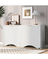 Vertical Stripes and Wavy Design of a Four-Door Cabinet Cabinet Suitable for Hallway, Entryway, Living Room