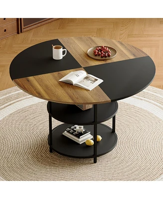 47" Round Dining Table - Storage, Wood & Black Design