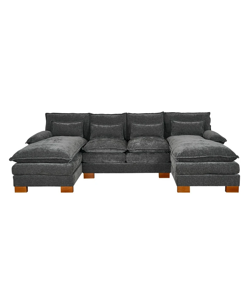 Chenille fabric with double lounge chair combination sofa