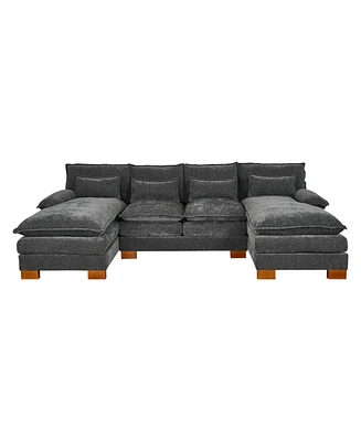Chenille fabric with double lounge chair combination sofa