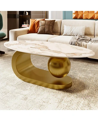 Modern Marble Pattern Coffee Table with Gold Base (47.2")