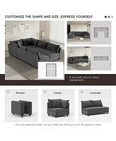 Minimalist 86" Sectional Sofa Bed with Pillows (6-Seat Convertible)