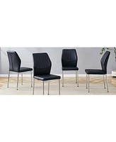 Black Pu Dining Chairs - Set of 6, Silver Legs, Stripe Back
