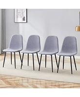 Light Gray Linen Dining Chairs (Set of 4) - Black Metal Legs