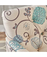 Contemporary Club Chair in Blue and Beige Floral Fabric