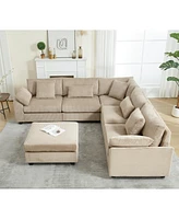 6-Seat Oversized Modular Sectional Sofa, Brown Corduroy