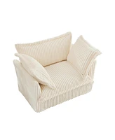 Slipcovered Armchair with Large Cushions and Pillows in Cozy Cream Corduroy