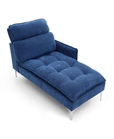 55" Blue Chaise Lounge with Armrest and Pillow