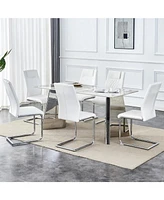 Pandora Sintered Stone Table (63" L) with 6 Pu Chairs