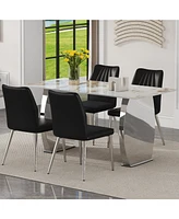 Pandora Dining Table Set: 63" Stone Table with 4 Black Shell Chairs