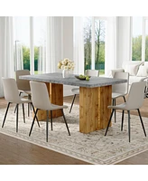 Cozy Modern Mdf Dining Set with 6 Gray Faux Leather Chairs