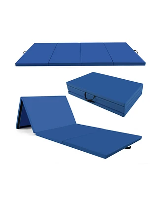 4-Panel Pu Leather Folding Exercise Mat with Carrying Handles-Navy