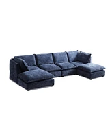 130" Inch Modular Sectional Sofa, Linen Fabric Couch Set with Convertible Ottoman,U shaped sofa,comfortable,Freely Combinable Sofa for Living Roo