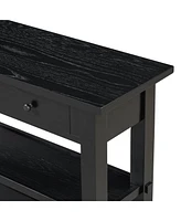 Retro Console Table with Drawer and Two Sturdy Shelves for Entryway, Living Room (Black