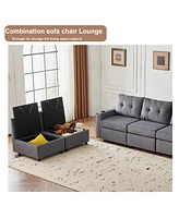 Velvet modular combination sofa with storage, living room combination sleeper sofa (Gray