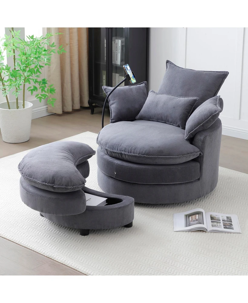 Modern 360 Swivel Accent Chair with 4 Pillows (Grey