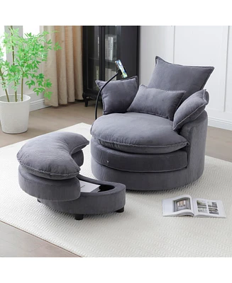 Modern 360 Swivel Accent Chair with 4 Pillows (Grey