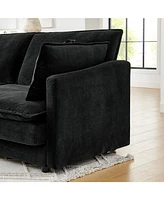 Modern L-Shaped Sectional Sofa with Ottoman, 4-Seat Couch (Black