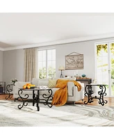 Tempered Glass 3-Piece Coffee Table Set with Sturdy Base (Rustic Black
