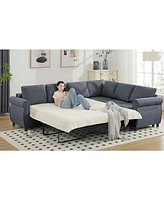 2-in-1 Sleeper Sofa, 6-Seater Sectional Couch Bed, 104" Gray Sofa Bed for Living Room