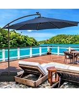 10 Feet Cantilever Umbrella with 32 Led Lights and Solar Panel Batteries