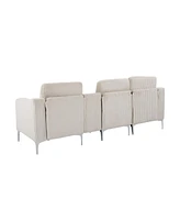 Convertible Sectional Corduroy Sofa with Cupholders, Usb,Three-seater,Beige