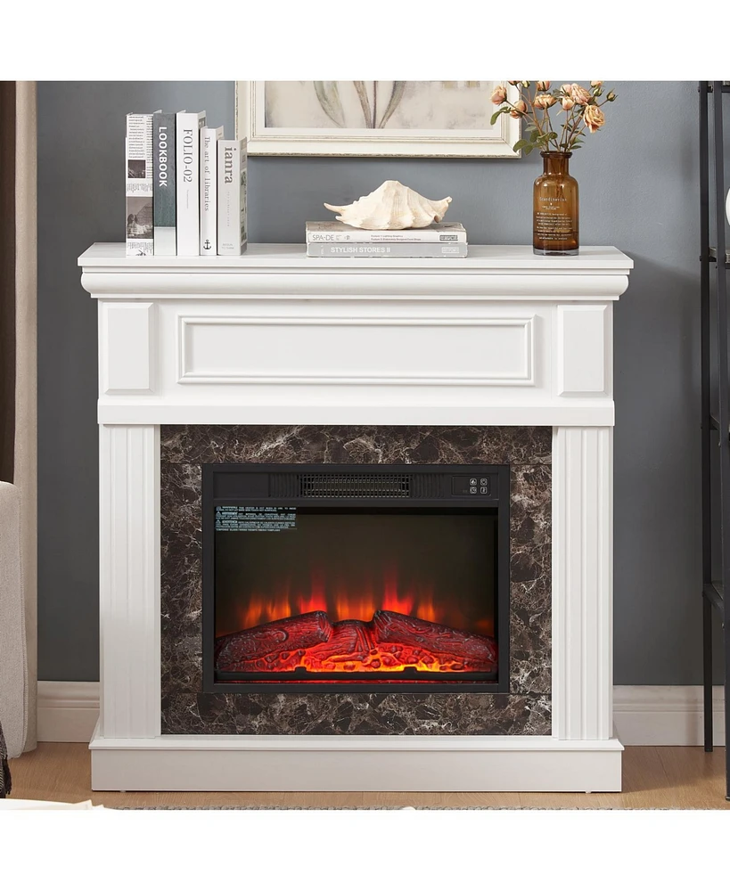 Electric Fireplace with Mantel,fireplace mantel surround with 23" Fireplace Insert, Adjustable Flame, Remote Control-White,41.34"W14"D4