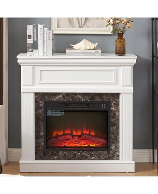 Electric Fireplace with Mantel,fireplace mantel surround with 23" Fireplace Insert, Adjustable Flame, Remote Control-White,41.34"W14"D4