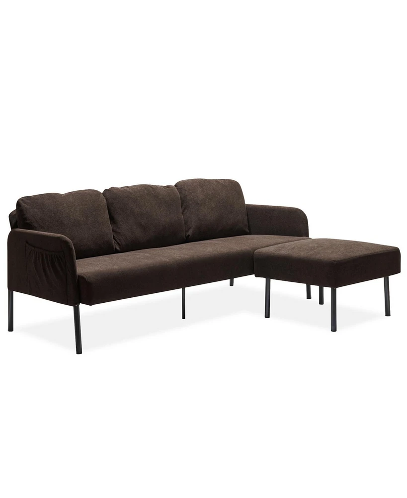 Modern 3-Seater L-Shaped Sofa with Ottoman, Polyester Fabric
