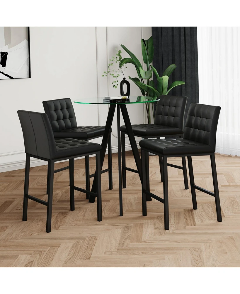 Black Pu Fabric & Glass Bar Chairs with Metal Legs (Set of 5)