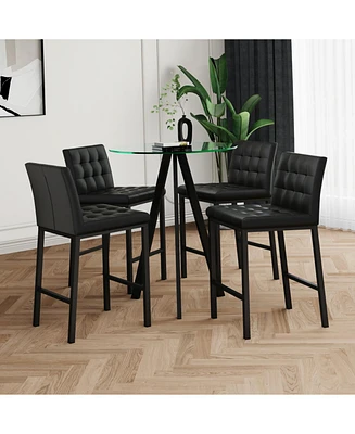 Black Pu Fabric & Glass Bar Chairs with Metal Legs (Set of 5)