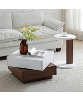 Rustic C-Shaped End Table for Living Room, Bedroom, Bedside (White and Walnut)
