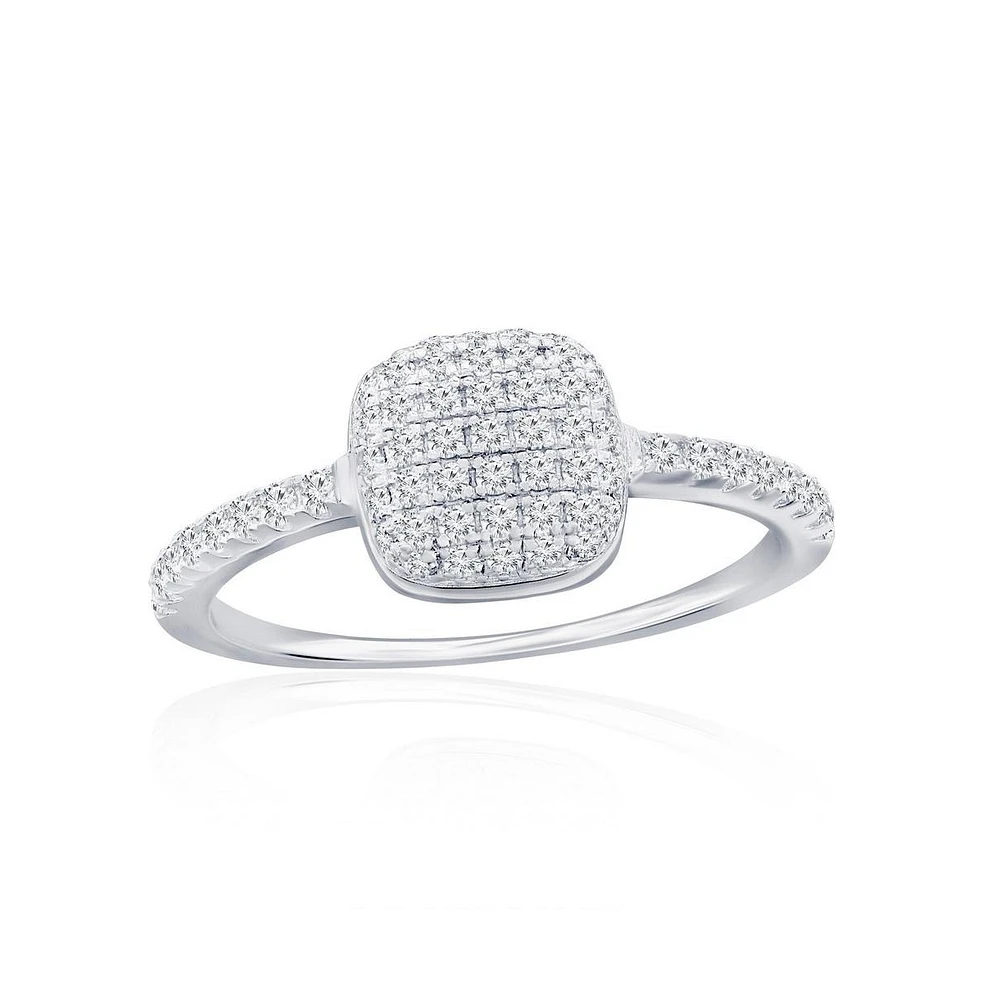 Sterling Silver, Square Pave Cz Ring