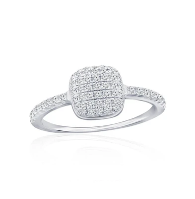 Sterling Silver, Square Pave Cz Ring